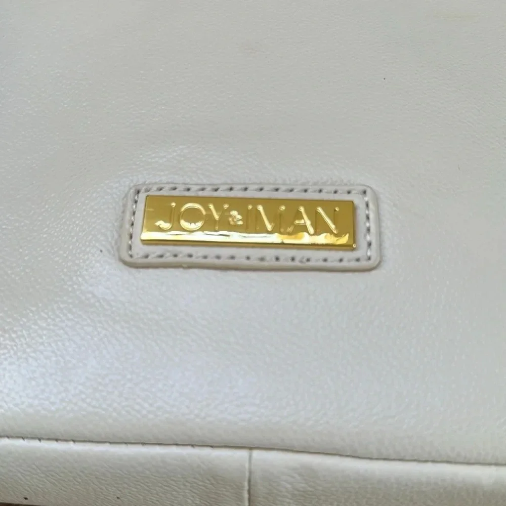 JOY & IMAN white ivory Leather Clamshell Satchel nwot